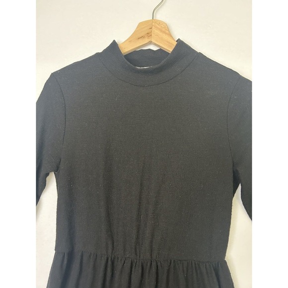 Ophelia Roe Tiered Black Dress Size Medium Casual Long Sleeve Peasant Mock Neck - Picture 2 of 6